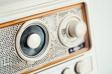 Close-up shot of an old-fashioned radio with knobs and dials