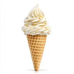 A delicious soft Vanilla ice cream cone with a creamy swirl, perfect for a hot summer day or a sweet treat anytime.