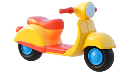 Cute Yellow Scooter  Childrens Toy  Fun Ride  Cartoon Style  3D Render  Playful  Colorful