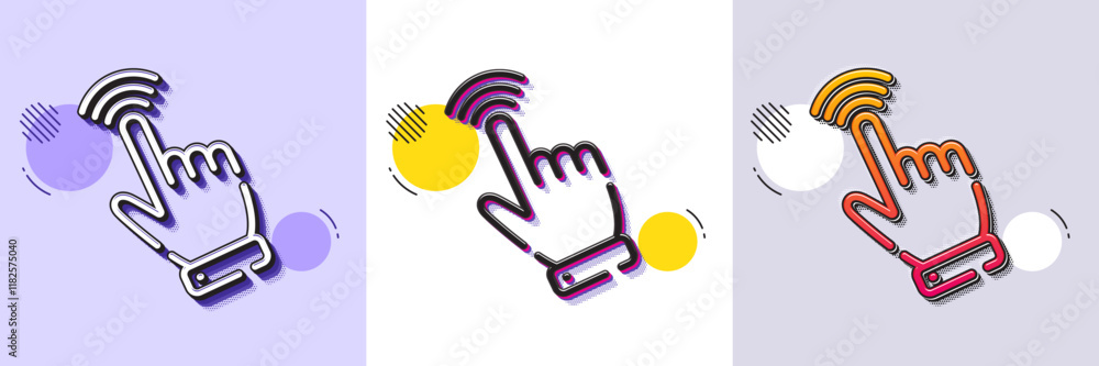 Poster hand cursor line icon. halftone dotted pattern. gradient icon with grain shadow. click action sign. 