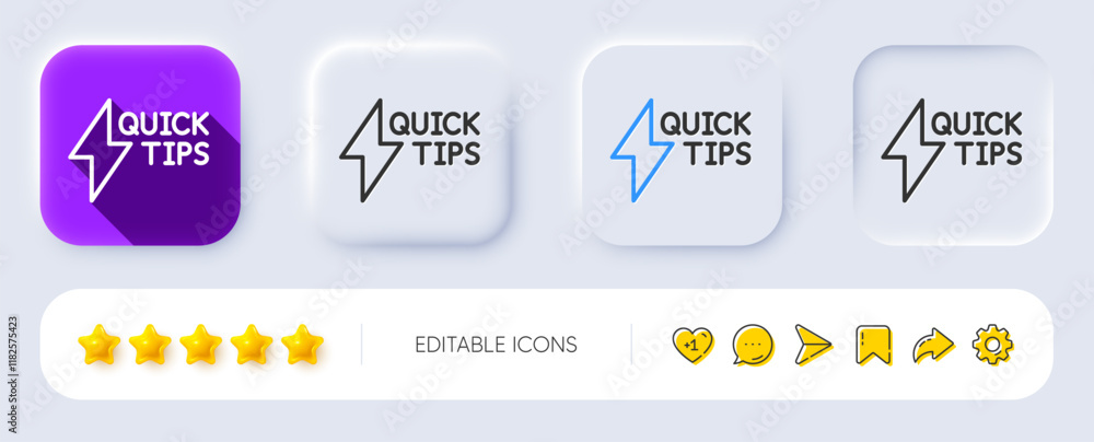 Poster quick tips line icon. neumorphic, flat shadow, 3d buttons. helpful tricks sign. tutorials with light