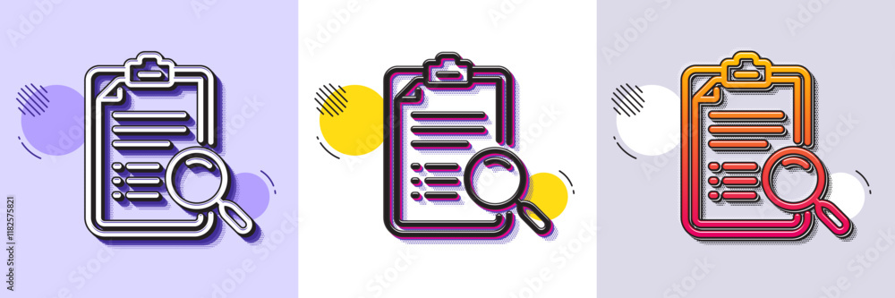 Poster search analysis line icon. halftone dotted pattern. gradient icon with grain shadow. find document s