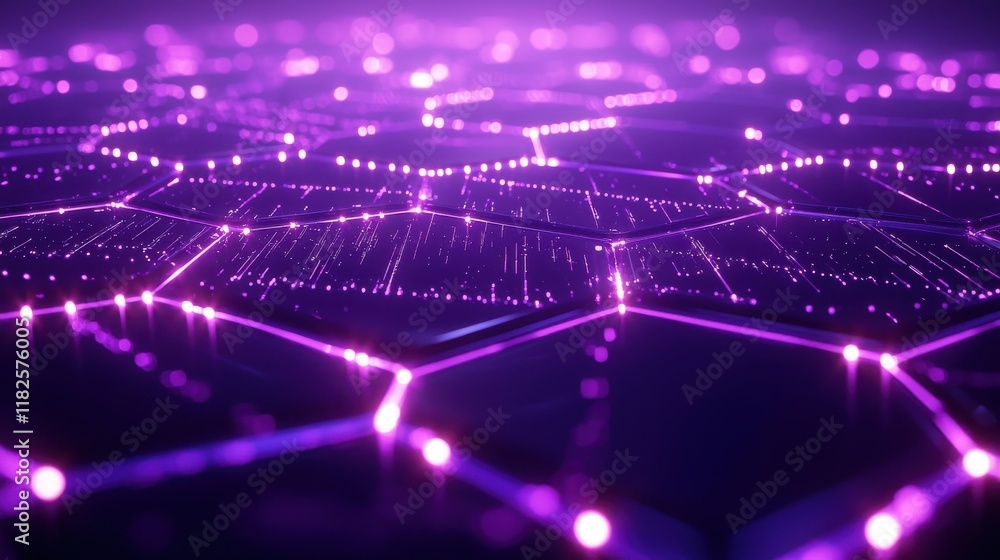 Poster futuristic chrome hex network visualization digital realm graphic art abstract environment wide angl