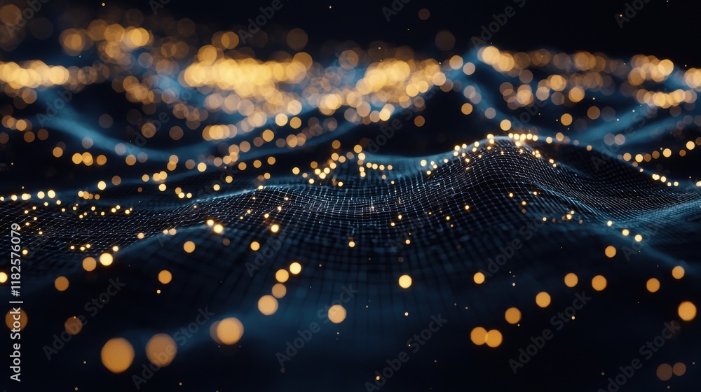 Poster futuristic golden hex network digital space abstract concept dark environment wide view technology v