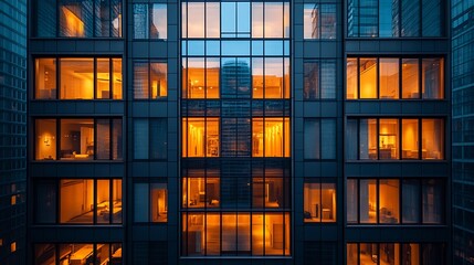 Modern Building Windows Illuminated at Night