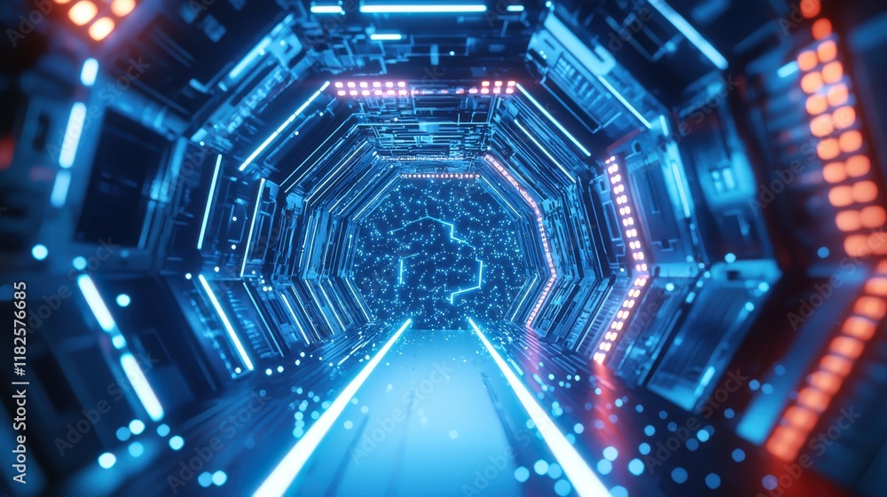 Poster futuristic network exploration digital realm 3d graphics abstract environment immersive perspective 