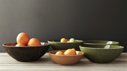 Rustic Bowls with Fruits: A Contemporary Dining Arrangement