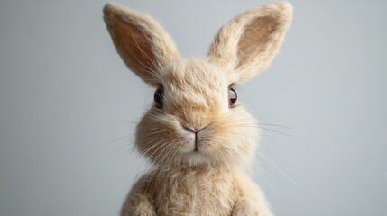 Obraz premium Adorable fluffy rabbit with curious eyes on a neutral background