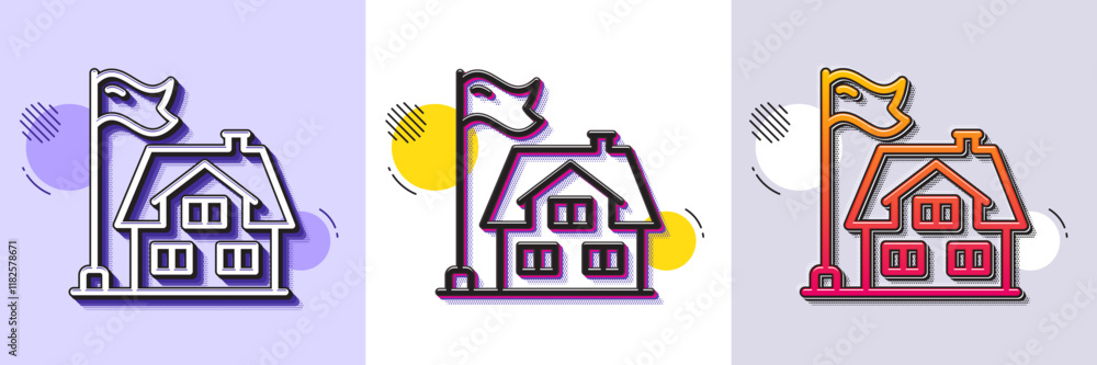 Poster building line icon. halftone dotted pattern. gradient icon with grain shadow. house architecture sig
