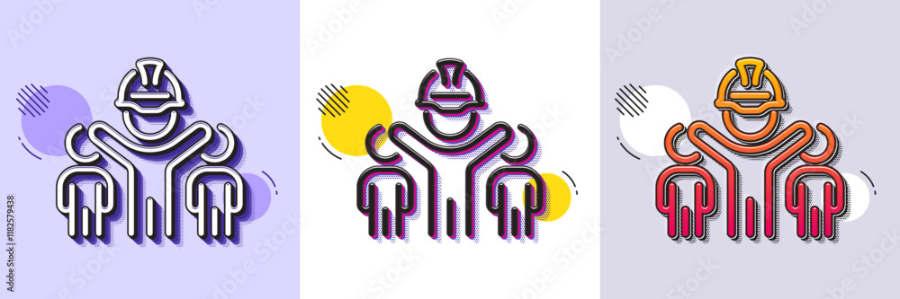 Poster engineering team line icon. halftone dotted pattern. gradient icon with grain shadow. engineer or ar