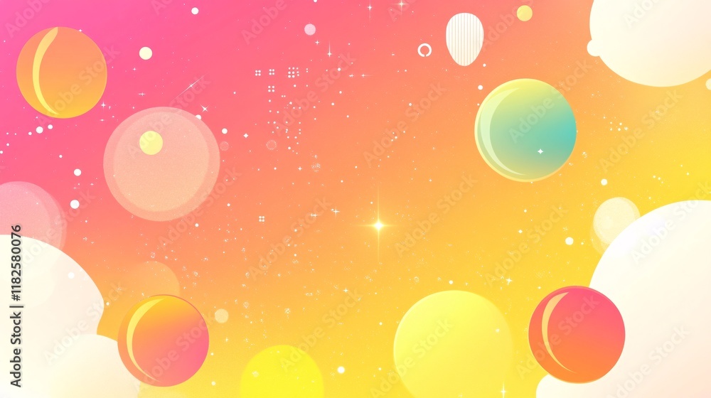 Poster bright and colorful abstract design with balloons and soft clouds at sunset