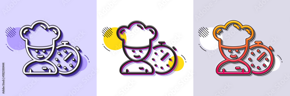 Poster chef time line icon. halftone dotted pattern. gradient icon with grain shadow. chief-cooker sign. fo