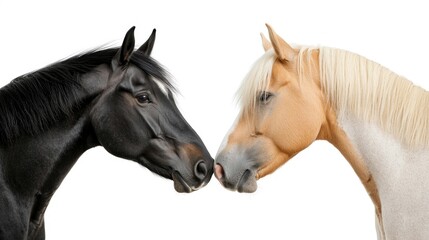Naklejka premium Horses interacting studio setting photograph neutral background close-up view animal communication
