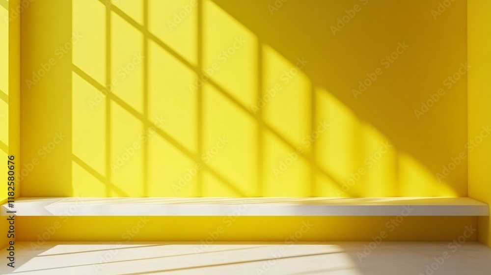 Poster bright yellow room with shadows creating patterns on the wall and floor
