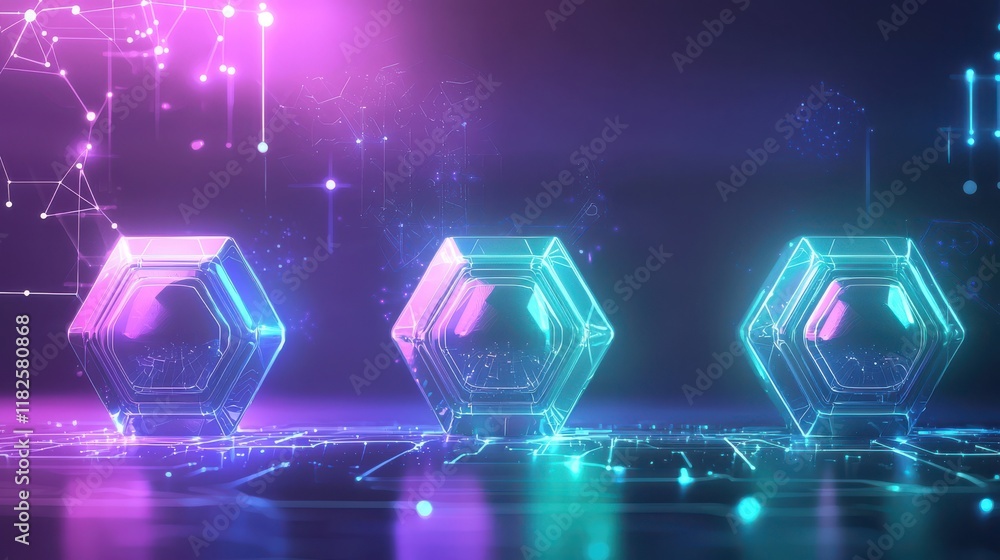 Poster futuristic technology display virtual space abstract visualization neon environment digital concept