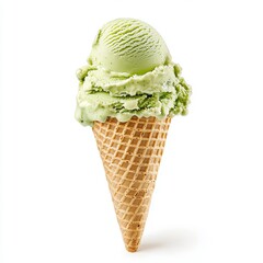 Delicious Matcha Green Tea ice cream scoop in a waffle cone, perfect for summer treats and desserts, offering a refreshing taste.