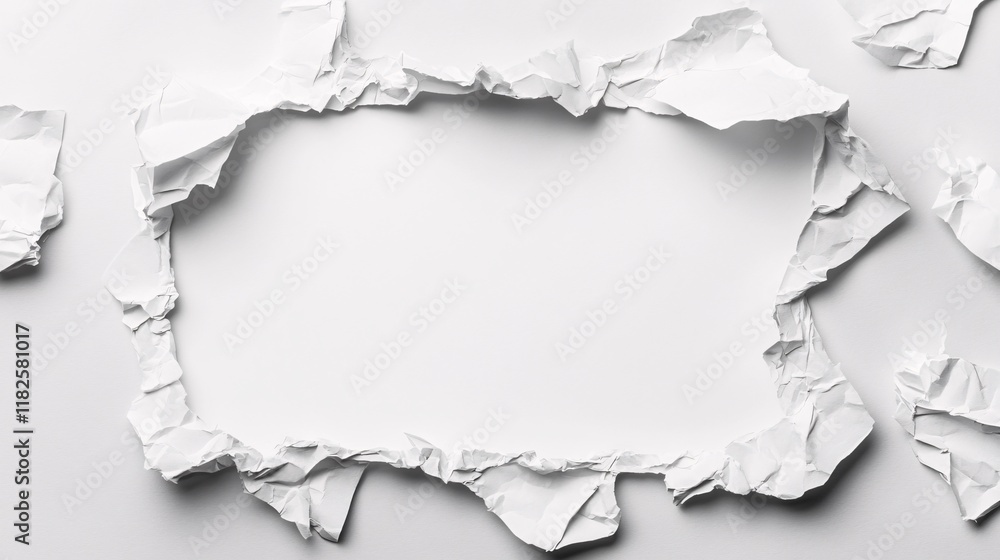 Aufkleber crumpled white paper with torn edges creating a blank space for text or design