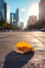 abandoned taco on city street asphalt