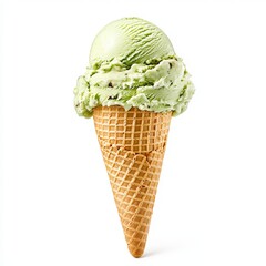 Delicious green mint ice cream served in a classic waffle cone, perfect for refreshing summer desserts and sweet treats.