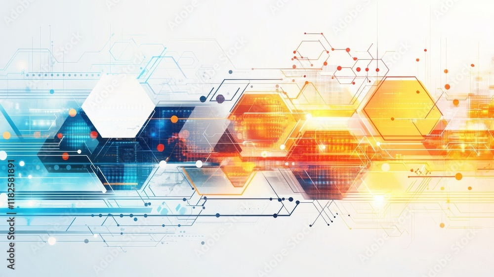 Poster futuristic technology concept in abstract design digital hexagonal patterns graphic art environment 