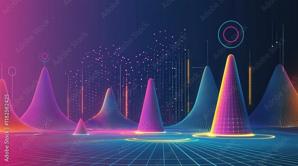 Poster futuristic technology landscape with data visualization elements digital art abstract environment vi