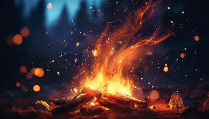 the photograph looks like sparks flaring up from a bright campfire flame
