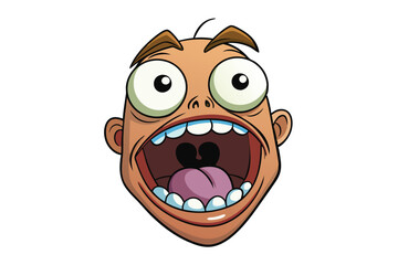 Fototapeta premium Hilarious cartoon face screaming in fear with a comical design, wide eyed expression, and open mouth, symbolizing shock or amazement