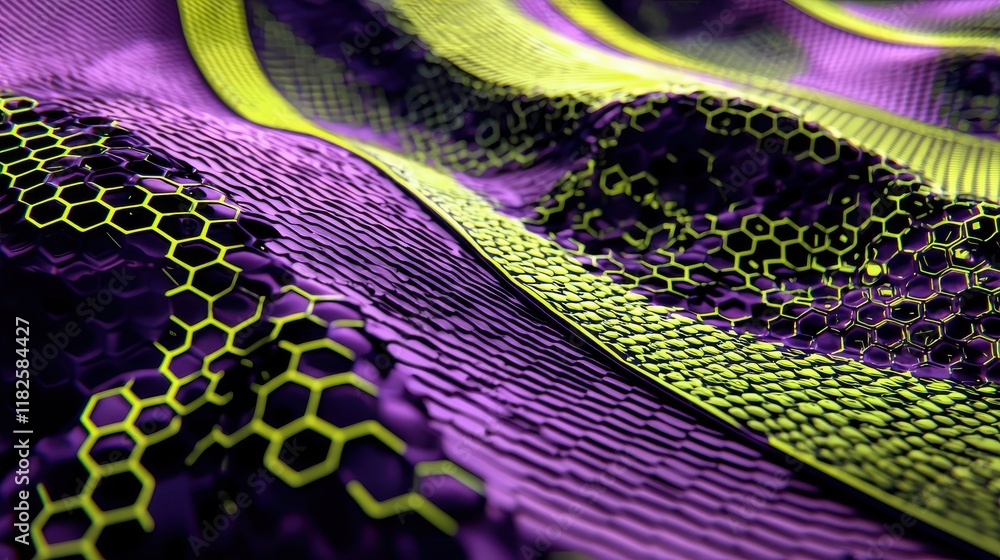 Poster futuristic technology wave patterns abstract environment digital art vibrant colors close-up view in