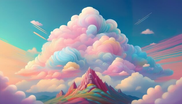 lovely fable pastel clouds againt with pinnacle of hill as paradise background