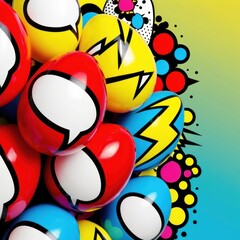 Obraz premium Vibrant Easter eggs in a comic book style with speech bubbles with copy space for text. Mockup copyspace. Retro vintage style