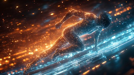 Futuristic Runner Leaps Through Digital Space