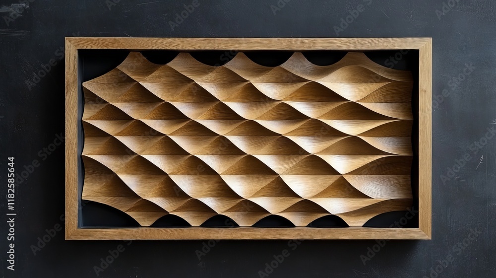 Poster intricate wooden wall art with wavy patterns in rectangular frame