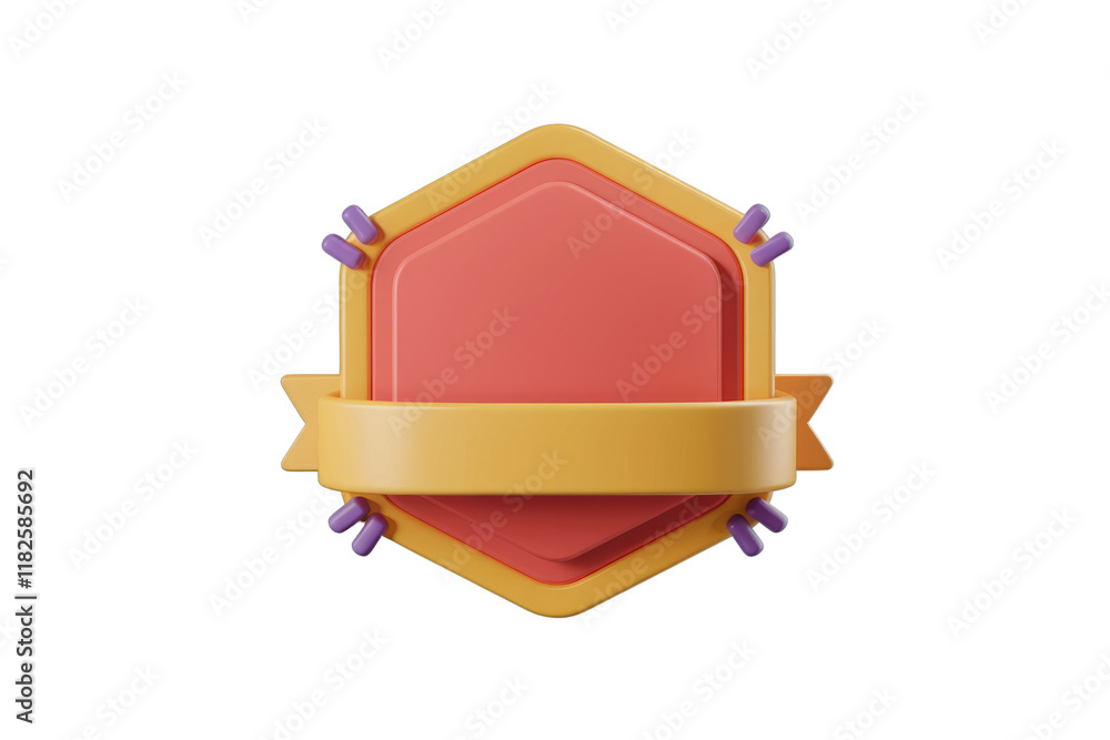 Poster A 3D rendered hexagon badge with a yellow ribbon, perfect for adding text or logos. background removed