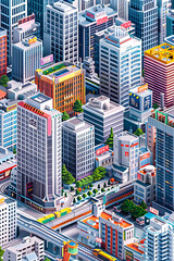 Obraz premium Isometric Design of a Modern Urban Metropolis: A Perfect Blend of Commercial and Residential Spaces
