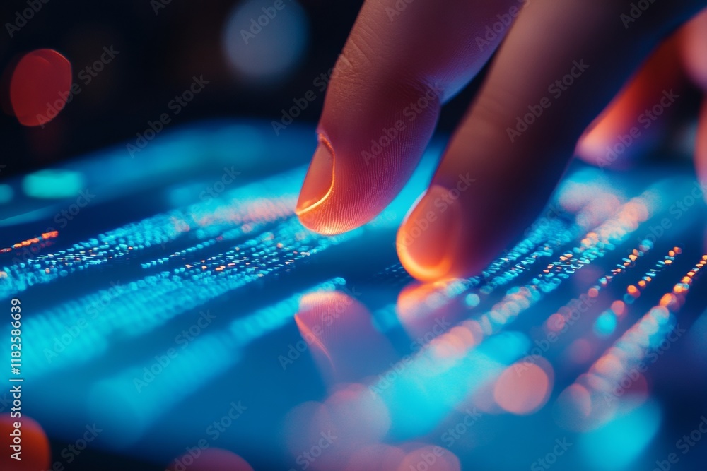 Aufkleber close-up of finger interacting with a government services app displayed on a tablet with blurred pas