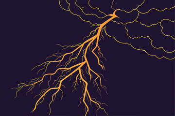Lightning bolt, electrical discharge, glowing orange, jagged lines, energy streak, transparent background, dark atmosphere, luminous effect, electric power, storm visual, dynamic force, abstract elect