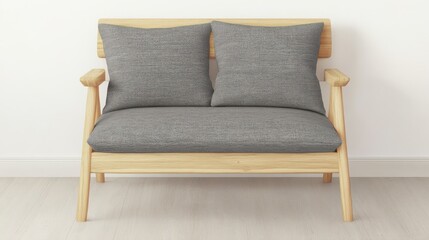 Obraz premium A Stunning Gray Fabric Sofa with Wooden Frame. This simple and modern sofa design is perfect for a contemporary living room. Enjoy the comfort and style of this piece of furniture.