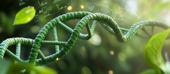 Green DNA Helix with Stock Market Charts in Digital Environment