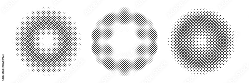 Poster round shapes with halftone effect. abstract dotted gradient circles set. pop art comic dots texture.