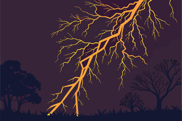 Lightning bolt, electrical discharge, glowing orange, jagged lines, energy streak, transparent background, dark atmosphere, luminous effect, electric power, storm visual, dynamic force, abstract elect