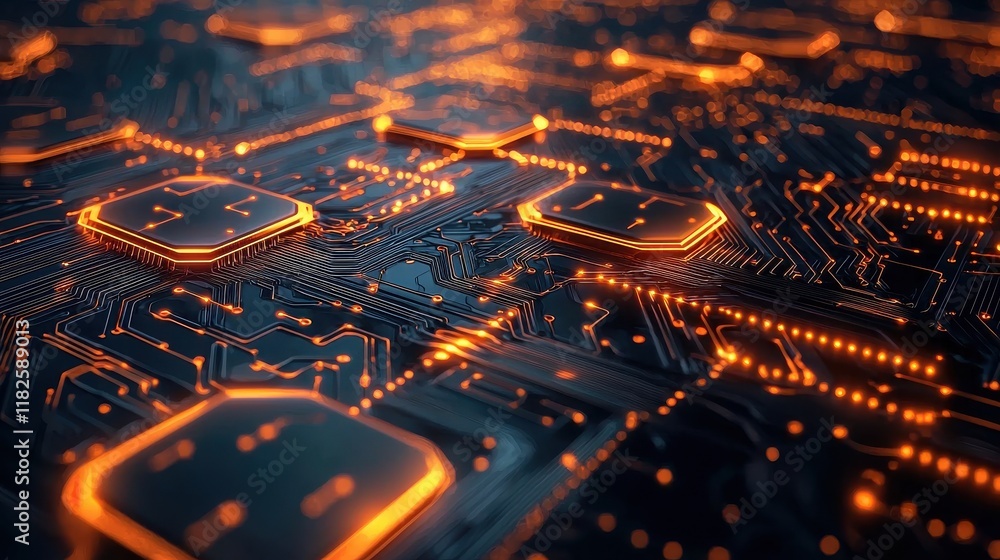 Poster technological innovation in abstract circuitry design digital space graphic visualization futuristic