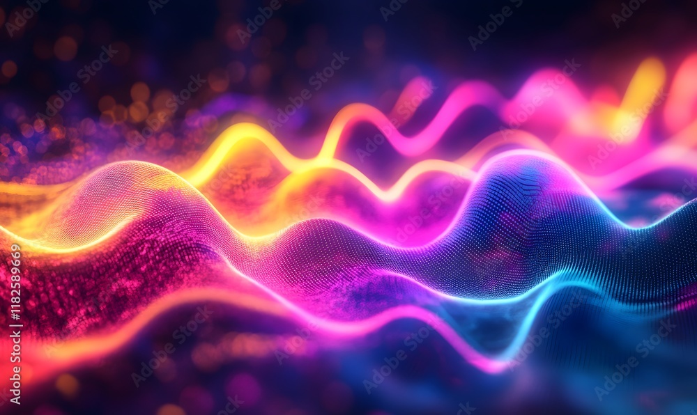 Aufkleber sound waves with neon lines pulsating and glowing in vibrant colors