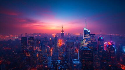 Obraz premium Manhattan Skyline at Sunset Glowing Cityscape