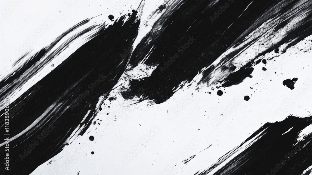 Poster dynamic black brush strokes on marble texture abstract art creation studio environment artistic view