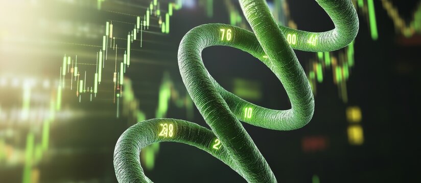 Green DNA Helix with Stock Market Charts in Digital Environment