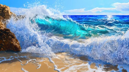Awe-Inspiring Coastal Landscape: Powerful Ocean Waves Crashing on the Shore, a Stunning Visual of Nature's Energy