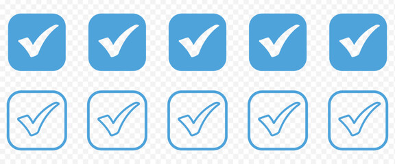check box icon with correct with different line width. approved symbol. accept checkmark icons green tick box, check list square frame sign.