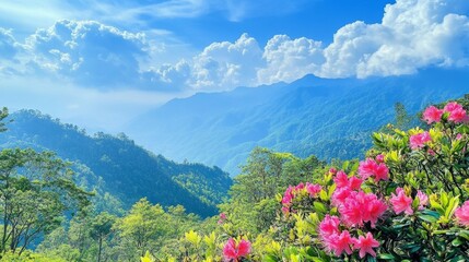 Stunning Mountain Range with Blooming Azaleas