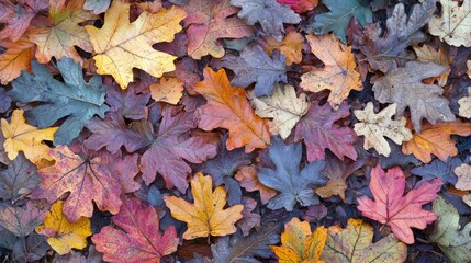 Obraz premium Vibrant autumn leaves in variety of colors covering the ground
