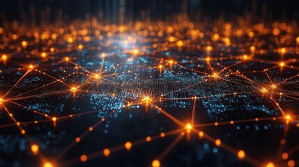 Obraz premium A digital network visualization with glowing nodes and connections.